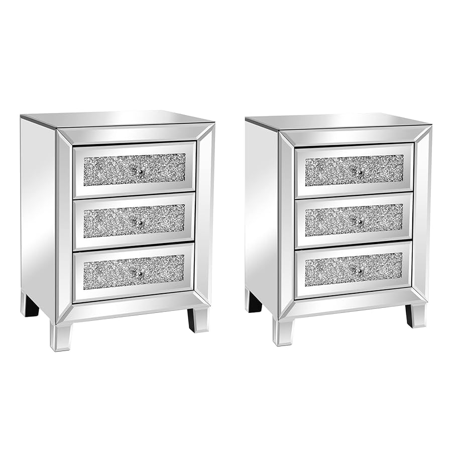 Amazon.com: VINGLI Mirrored Nightstand Set of 2, Mirrored